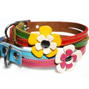 Swirl Leather Dog Collar in Blue and Hot Pink image 4