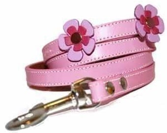 Spring Pink Leather Dog Leash Lead