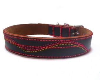 Cool Leather Dog Collar Black with neon colors