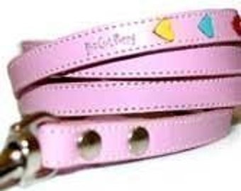 Tuff Love Leather Dog Leash with Hearts  - Pink