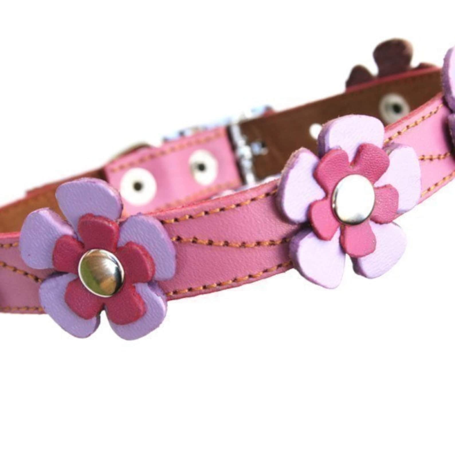 Pink Leather Dog Collar Flowers Etsy