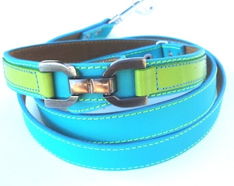 Cool Leather Dog Leash Turquoise and Lime