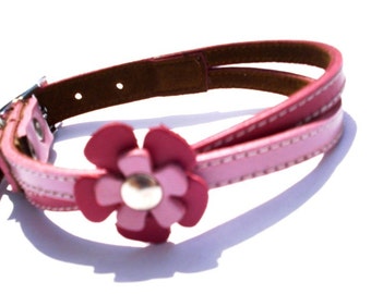 Swirl Leather Dog Collar in Hot Pink and Soft Pink