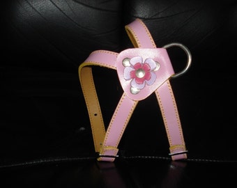 Spring Pink Leather Dog Harness