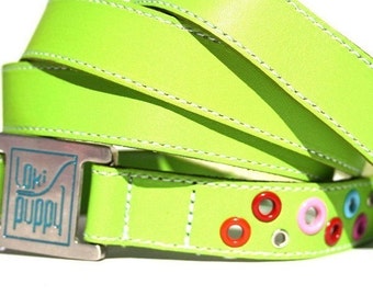 Loki Puppy Leather Dog Leash - Lime Green