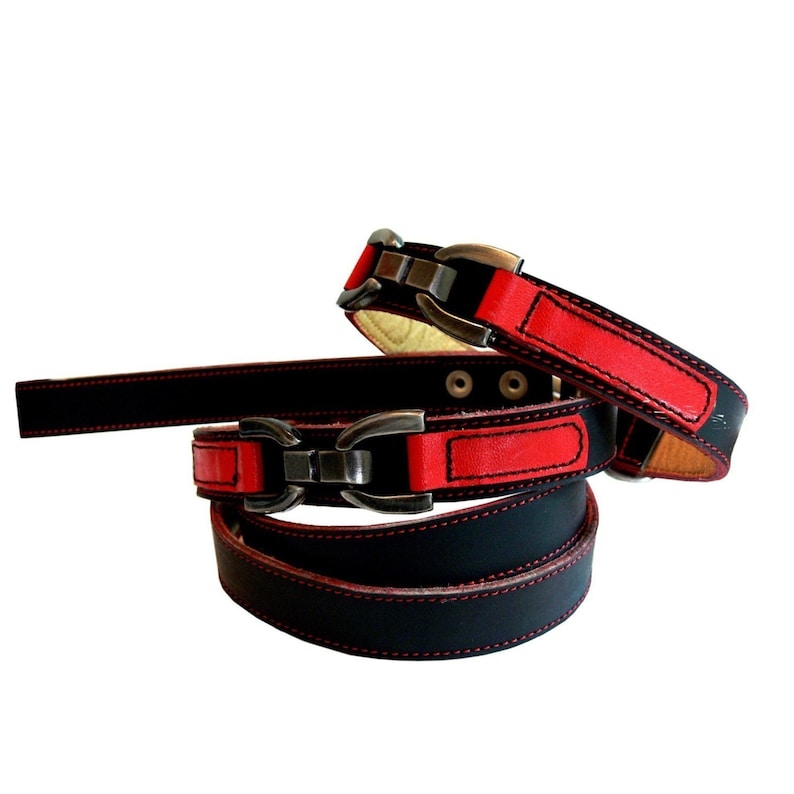 Bello Cool Leather Dog Collar Black and Red Etsy