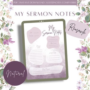 Plantilla de notas de sermón de acuarela púrpura: descarga digital A4 y carta estadounidense para devocionales personales, grupos pequeños o reuniones de estudio bíblico