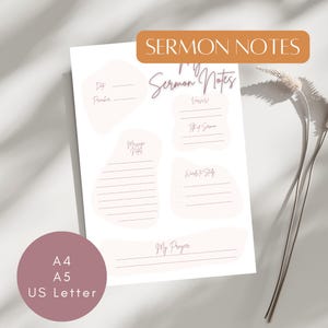 Notas de sermón de color rosa A4 A5 Carta EE. UU. | Hoja de trabajo de estudio bíblico | Imprimir o usar en la Biblia Goodnotes | Notas de fe para mujeres y adolescentes