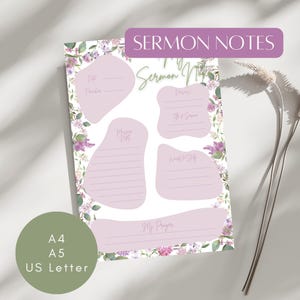 Notas de sermón floridas A4 A5 Carta EE. UU. | Hoja de trabajo bíblica imprimible | Revista de fe digital | Biblia de buenas notas | Devocional cristiano