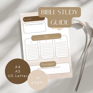 Guía de estudio bíblico | Diario bíblico de 16 páginas | Método SOAP, Planificador de Oración y Diario de Gratitud | A4, A5, Carta EE.UU. | Descarga digital