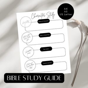 Diario de estudio bíblico en blanco y negro, tamaño A5, A4, carta de EE. UU. | Diario digital imprimible | Notas de estudio bíblico, mapeo de versículos, diario devocional