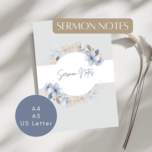 Notas de sermones azules imprimibles | Hoja de trabajo bíblica tamaño A4, A5, carta de EE. UU. | Notas de fe | Diarios bíblicos Goodnotes | Devocional cristiano
