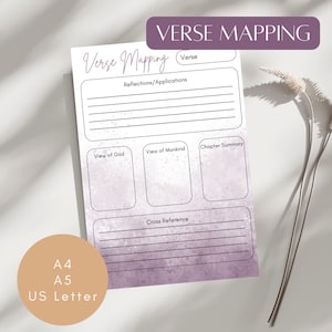 Diario de mapeo de versículos bíblicos | Guía de estudio devocional y plantilla de oración | Cuaderno de trabajo digital y hojas de trabajo imprimibles (tamaño A4, A5 y carta de EE. UU.)