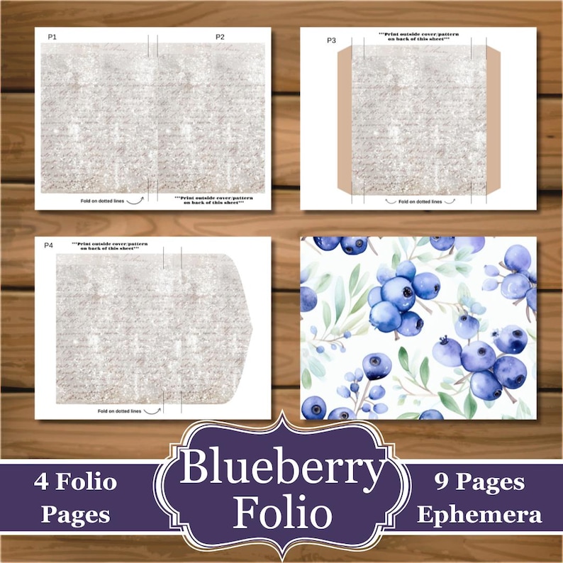 Digital Download Folio, Printable Blueberry Journal Folio With Pockets ...
