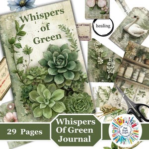 Journal numérique à téléchargement, kit de journal Whispers of Green Junk, une nature belle et apaisante