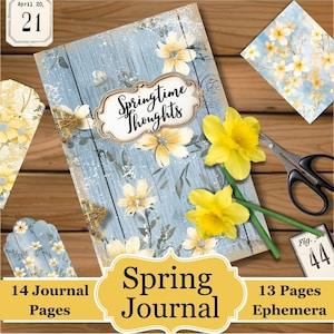 Kit de diário digital Primavera em amarelo e azul 27 páginas de alegria
