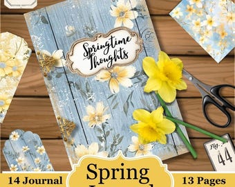 Spring In Yellow and Blue Digital Journal Kit 27 Pages of Joy