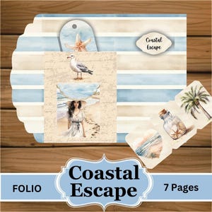 Digitaler Download Folio, Coastal Escape druckbares Strand Kit mit Ephemera