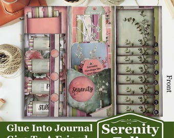 Serenity Tri-Fold Folio | Calming Green, Pink & Burgundy Organizer | Friendship Gift | Memorabilia Holder&quot;