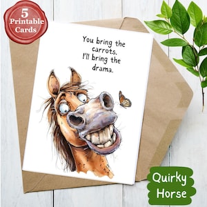 5 cartes de chevaux originales et drôles à télécharger 5 x 7 pouces, imprimables pour toutes les occasions