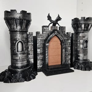 Castle Bookend Set with small dragon gate and tower design l Tower Storage and Keep Storage l Mystical Library Decor l 3d printed l