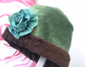 Winter Hat for Women, Warm Cozy Fuzzy Reversible Fall Hat, Great for Warm Weather w/ Floral Pin, Comfy Hats and Caps pattyandcompany™