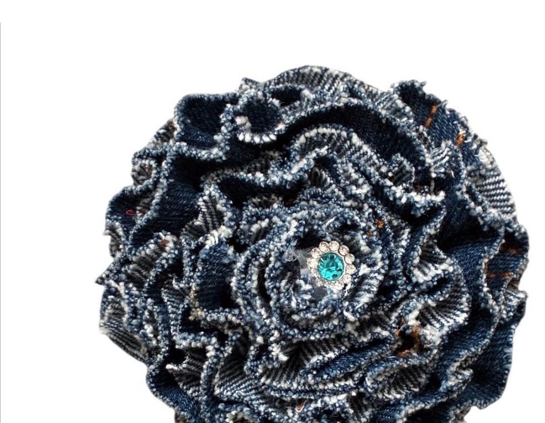 Floral Rustic Pin Denim Floral Fabric Flower Pin, Shabby Chic Brooch - Etsy