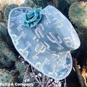 Reversible Sun Hat: Grey Cactus Print, Polka Dot, Crushable