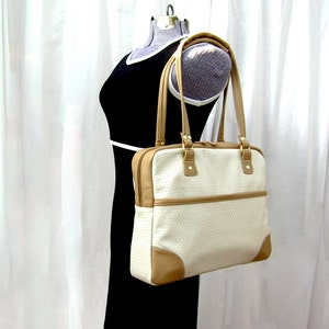 Genuine Leather Tan and Beige Leather Bag With Double Zipper Closures image 5