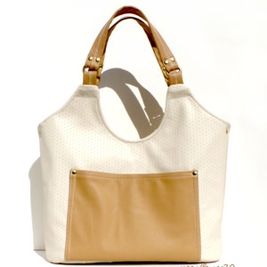 Genuine Beige and Tan Leather Bag - Handcrafted Two-Toned Leather Bag With Double Handles