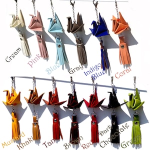 Choose your Favorite Color - Genuine Leather Origami Crane Tassel - Zipper Pull Tassel - Purse Tassel - Key Chain Tassel