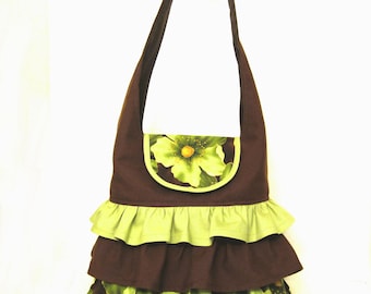 Green and Brown Magnolia Ruffled Bag