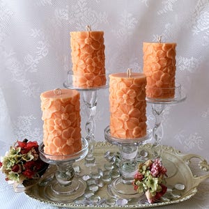 Cherry Blossom Pillar Candles In Peach, Pink, or White  - Unscented or Scented - Hand-Crafted Flower Pillar Candles