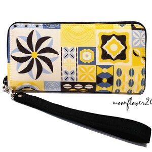 Cartera con cremallera y correa extraíble para el cuello, bolso de mano, iPhone y teléfono móvil con diseño de caleidoscopio amarillo