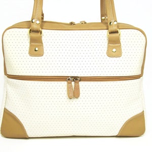Genuine Leather Tan and Beige Leather Bag With Double Zipper Closures image 2