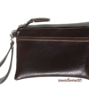 Cartera de mano de piel vegana marrón oscuro: cartera para iPhone 6, iPhone 7, Google Pixel, Stylus 2 Plus y muchos otros tamaños