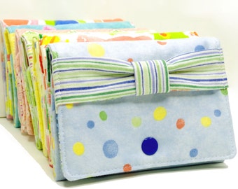 Blue Polka Dots Trifold Wallet With Bow  - Business Card Holder - Gift Card Holder