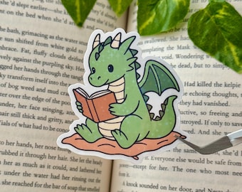 Cute Book Dragon Sticker, Sticker for Romantasy Readers, Kindle Stickers, Bookish Dragon, Trendy Book Stickers