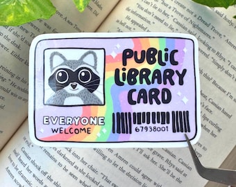 Public Library Bookish Sticker, Cute Raccoon Library Card, Support Local Libraries Sticker, Kindle Sticker, Booktok Kobo Sticker
