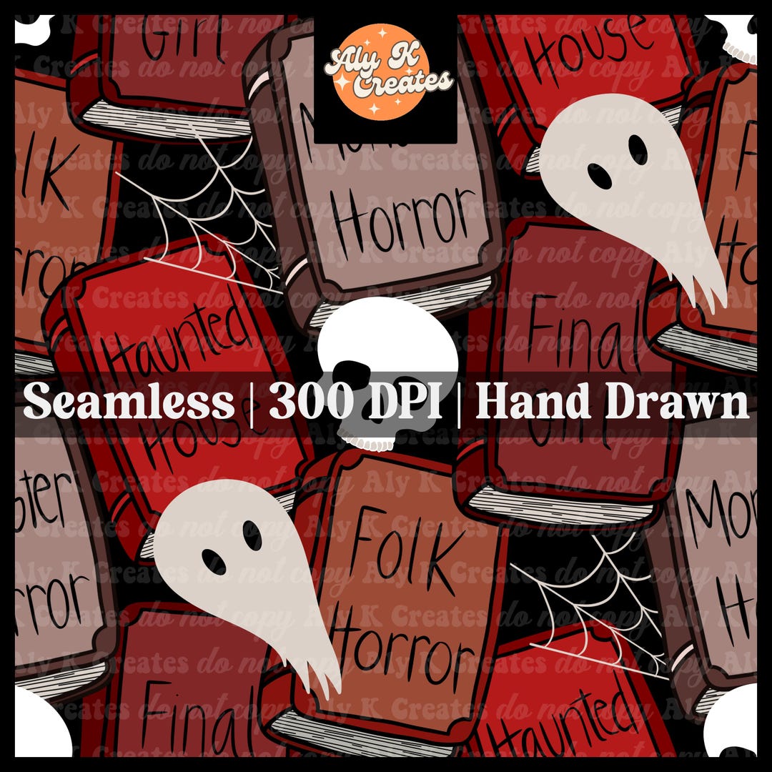 Spooky Bookish Hand Drawn Seamless Pattern for Small Business, Seamless ...