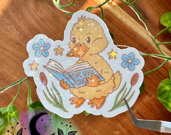 Cute Bookish Duck Sticker, Ugly Duckling Sticker, Unique Reading Duck Kindle Sticker, Easter Gift Ideas for Booklovers, Gift for BFF