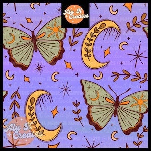 Modèle sans couture dessiné main céleste violet pour petites entreprises, modèle sorcière, fichier transparent à usage commercial, modèle pour tissu