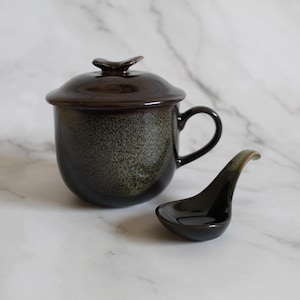 Conjunto de canecas de chá japonesas artesanais: cerâmica com tampa e colher, feito no Japão, presentes