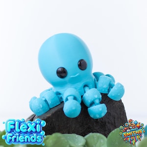 Mini Animals | Flexi Friends Blue Octopus | Articulating Tiny Animals | 3D Printed Fidget Toy | Sensory Toy | Animal Gifts | Baby Animals