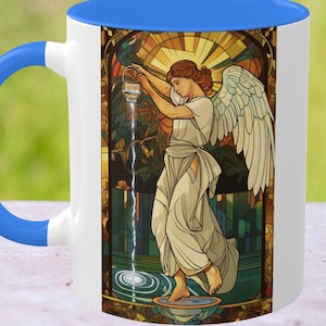 Tasse de tarot Temperance 11 oz – Conception de cartes de tarot colorées | Tasse à café révélatrice de bonne aventure, cadeau gothique occulte pour les sorcières et les amateurs de tarot