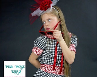 Retro 1950s Black & White Checked Swing Skirt and Top Set for Toddler Girls, Custom made in sizes 2T to 10 years