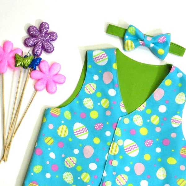 Easter Egg Outfit for Boys, Vest and Bow Tie Set, Baby Boy, Toddler, Easter Gift, 3 mos - 8 years