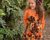 Girls Fall Dress with Long Sleeves Thanksgiving Dress in Pumpkins 12 mos to 6 yrs PinkMouseKids