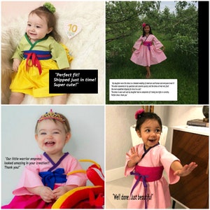 Mulan Birthday Party Dress, Little Princess Warrior Costume, Baby Photo Prop, Toddler Girls, Pink Kimono, 6 mos to 14 yrs image 5