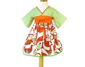Kimono Inspired Girls Dress, Pretty Bird Print in Sunshine Orange, Little Girl Dresses in sizes 12 months to 14 years, Birthday Dress